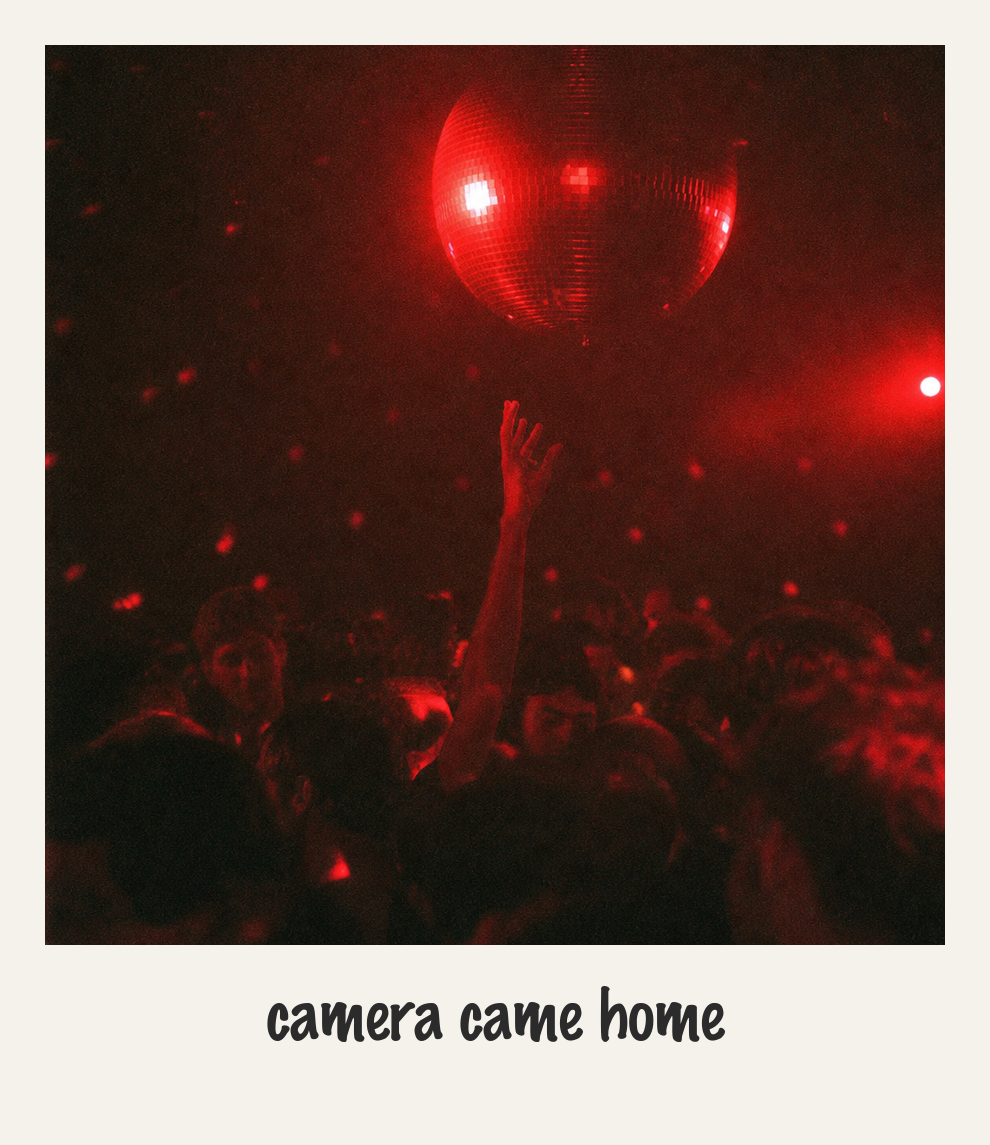 Disco ball over a red dance floor — camera came home